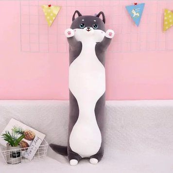 М'яка іграшка Кіт Батон 110 см, дитячий плюшевий довгий кіт, Темно-сірий TO-92 фото
